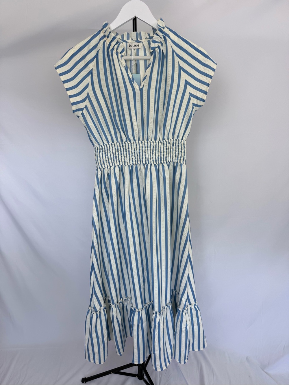 CUPSHE Blue & White Vertical Stripe Smocked-Waist Midi Dress